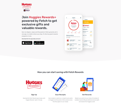 Fetch Rewards Huggies Landing Page Screen